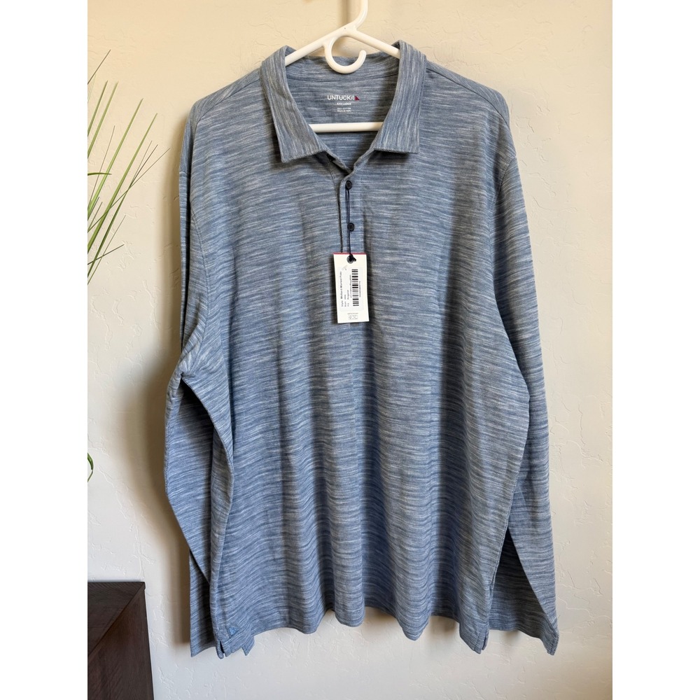 UNTUCKit Mollard Marled Polo Shirt Mens XXXL Blue Long Sleeve 100% Cotton NWT